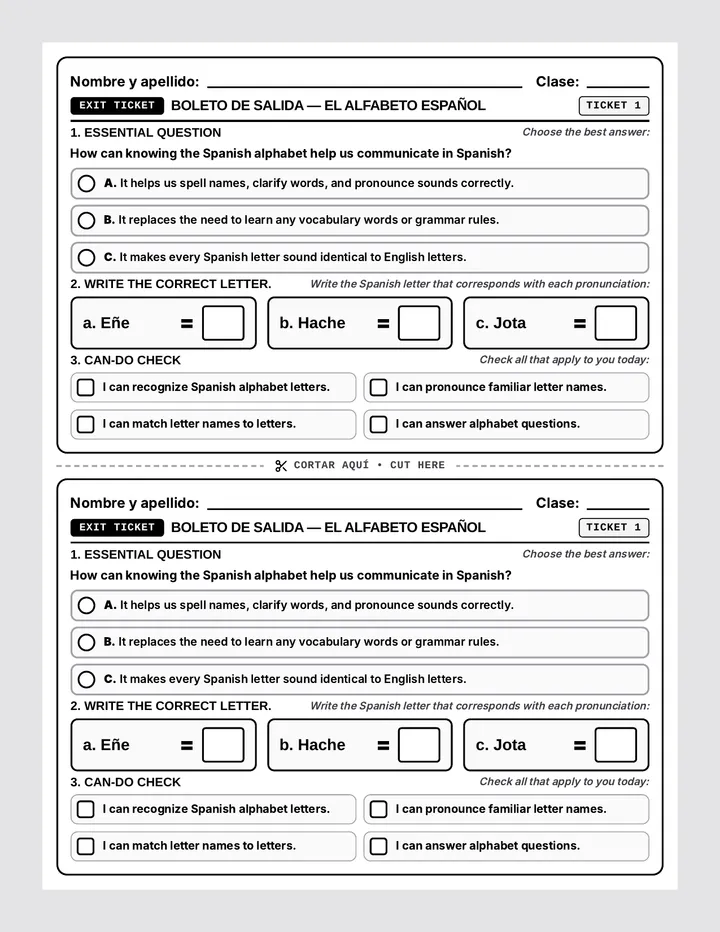 Alphabet Exit Tickets