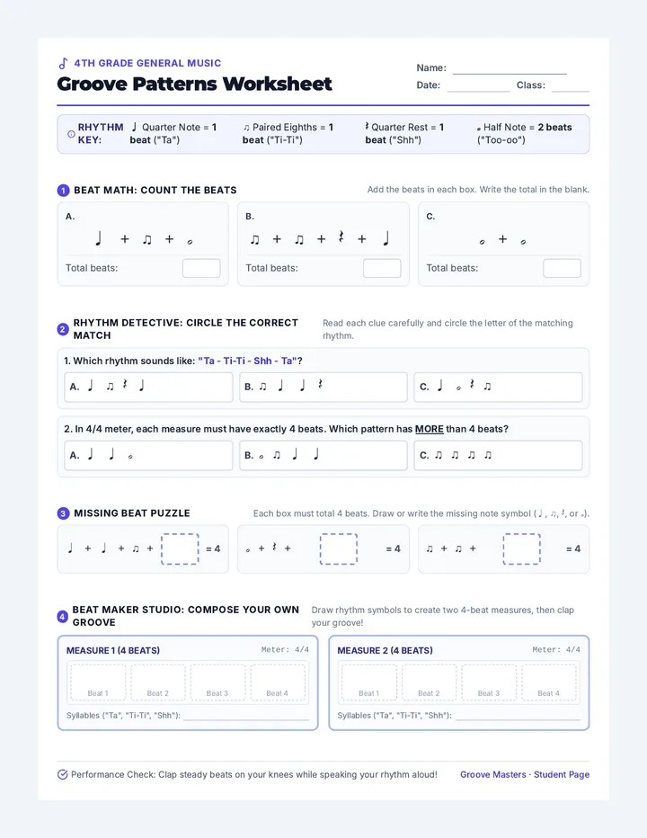 Groove Patterns Worksheet