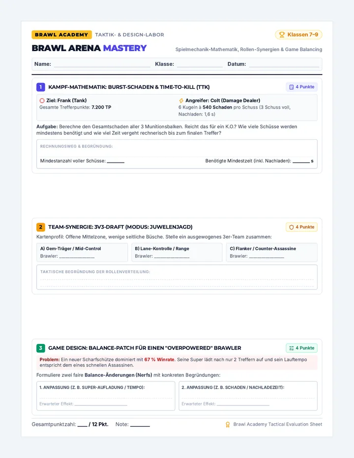 Brawl Tactics Arena Worksheet