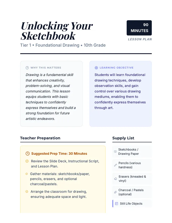 Unlocking Your Sketchbook Lesson Plan
