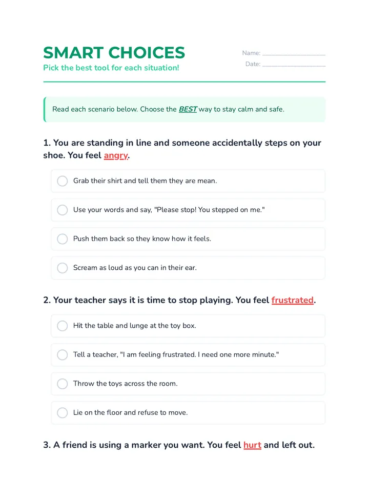 Smart Choices Worksheet