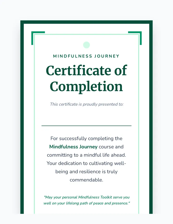 Mindfulness Completion Certificate Activity