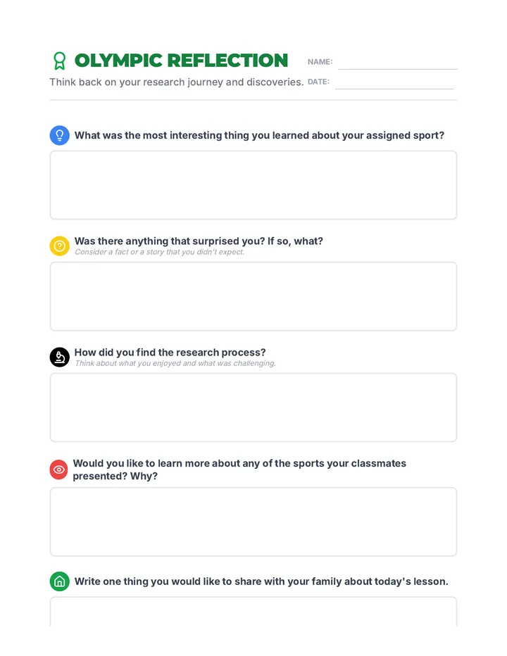 Olympic Reflection Handout