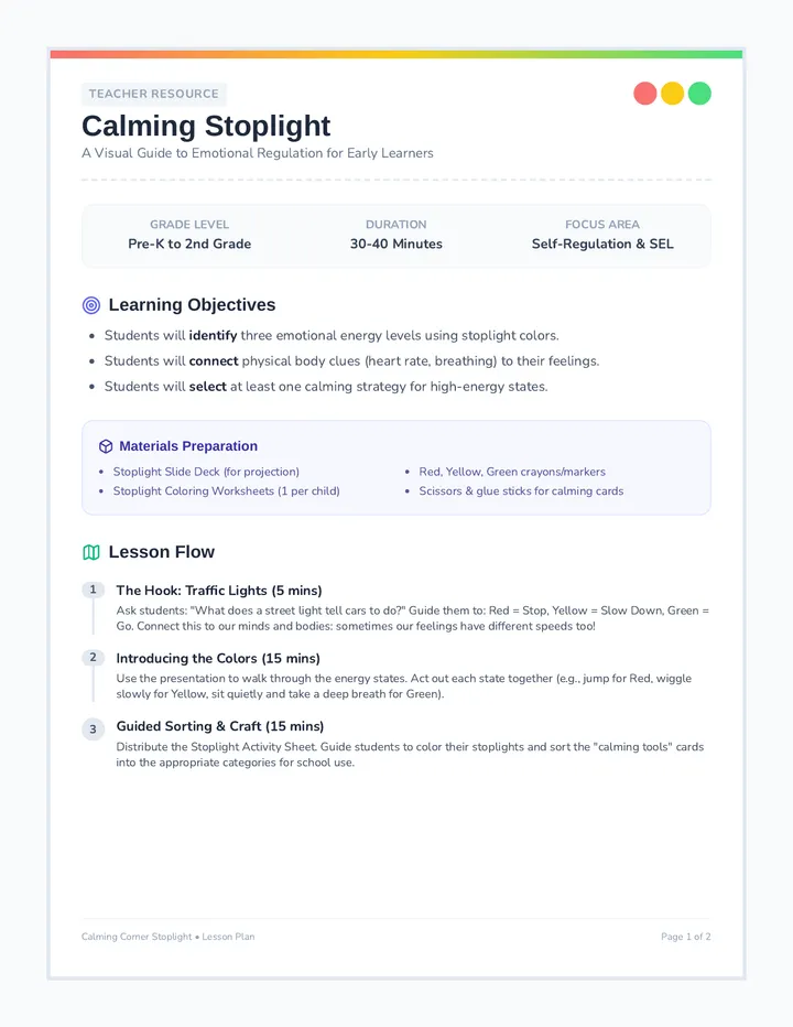 Calming Stoplight Teacher Guide