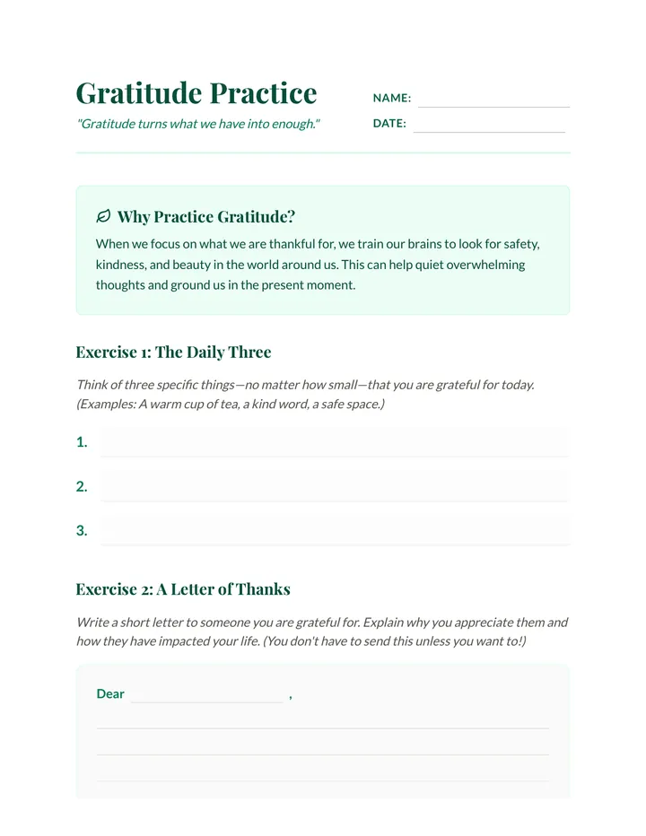 Gratitude Practice Worksheet