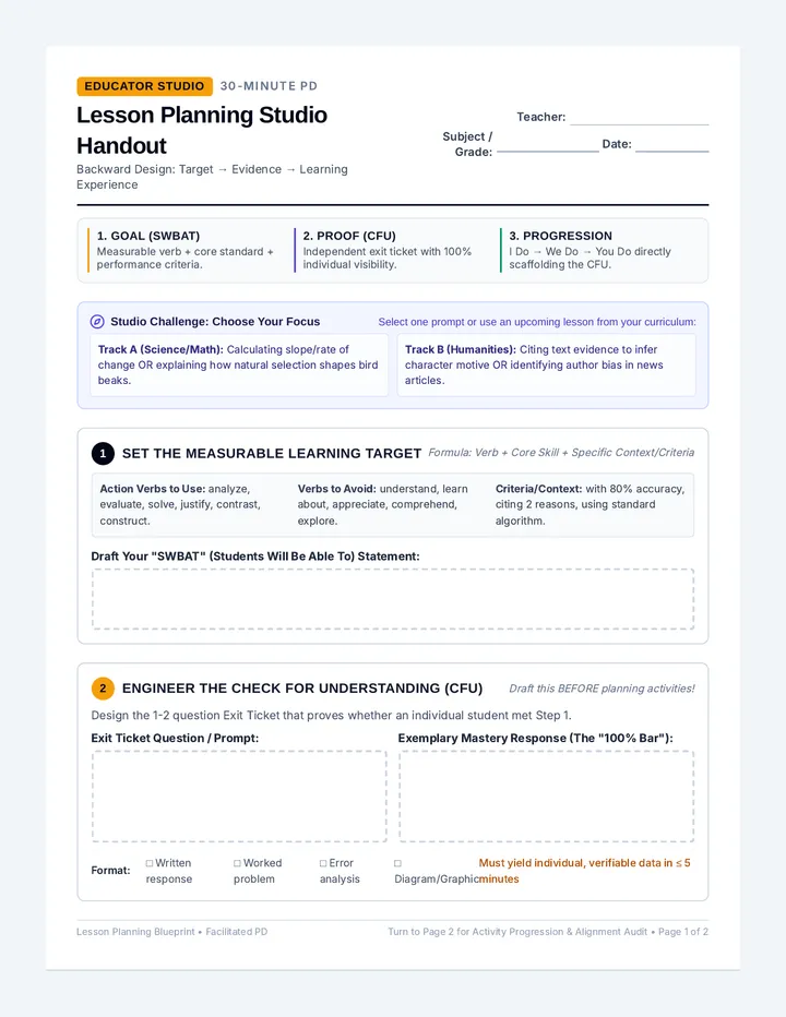 Lesson Planning Studio Handout