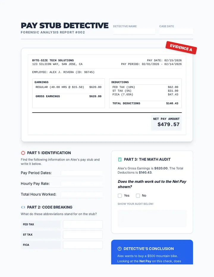 Pay Stub Detective Worksheet