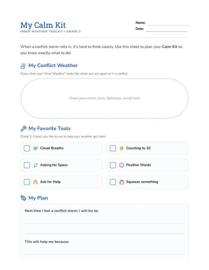 Calm Kit Worksheet