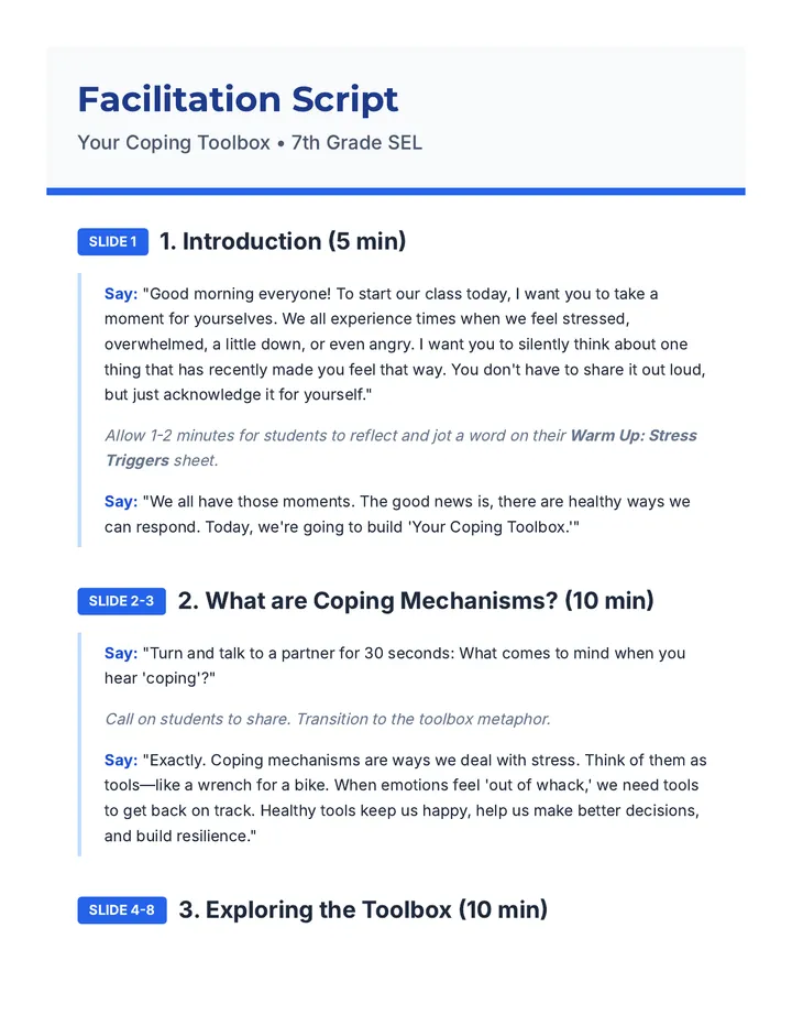 Coping Toolbox Teacher Script