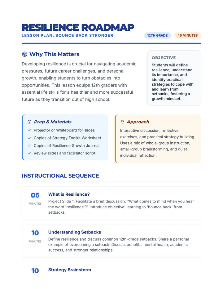 Resilience Roadmap Lesson Plan