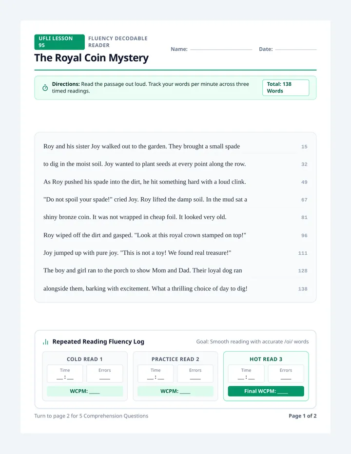Treasure Hunt Fluency Reader