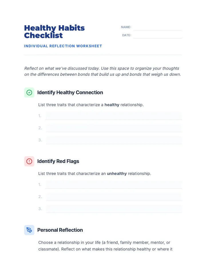 Healthy vs Unhealthy Worksheet