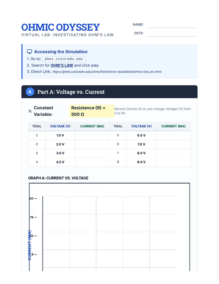 Ohmic Odyssey Lab Worksheet