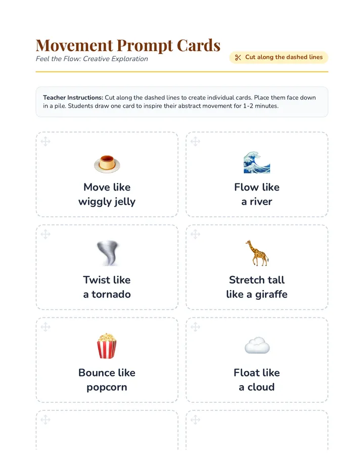 Movement Prompt Cards Worksheet