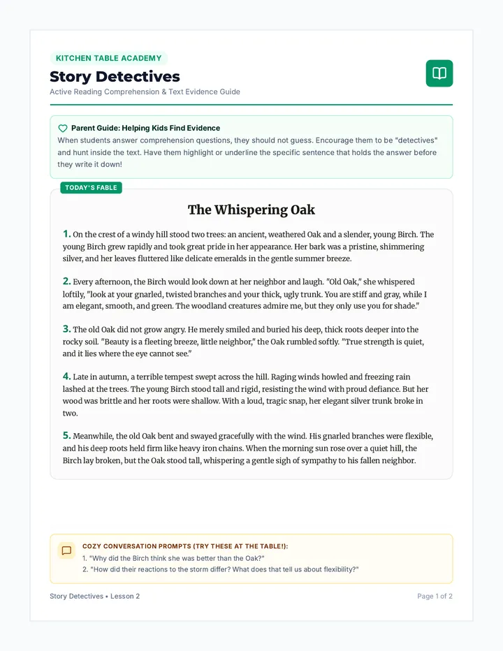 Whispering Oak Worksheet