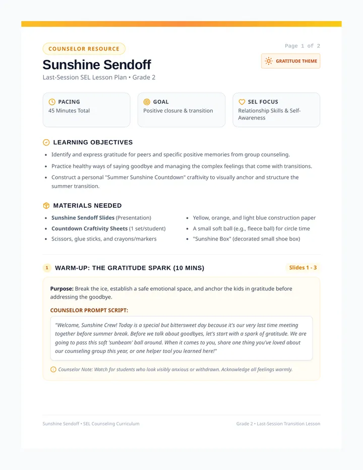 Sunshine Sendoff Counselor Guide