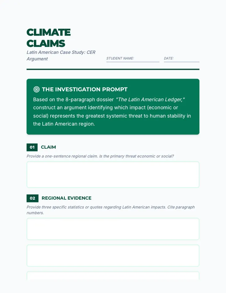 Latin American Climate Claims Worksheet