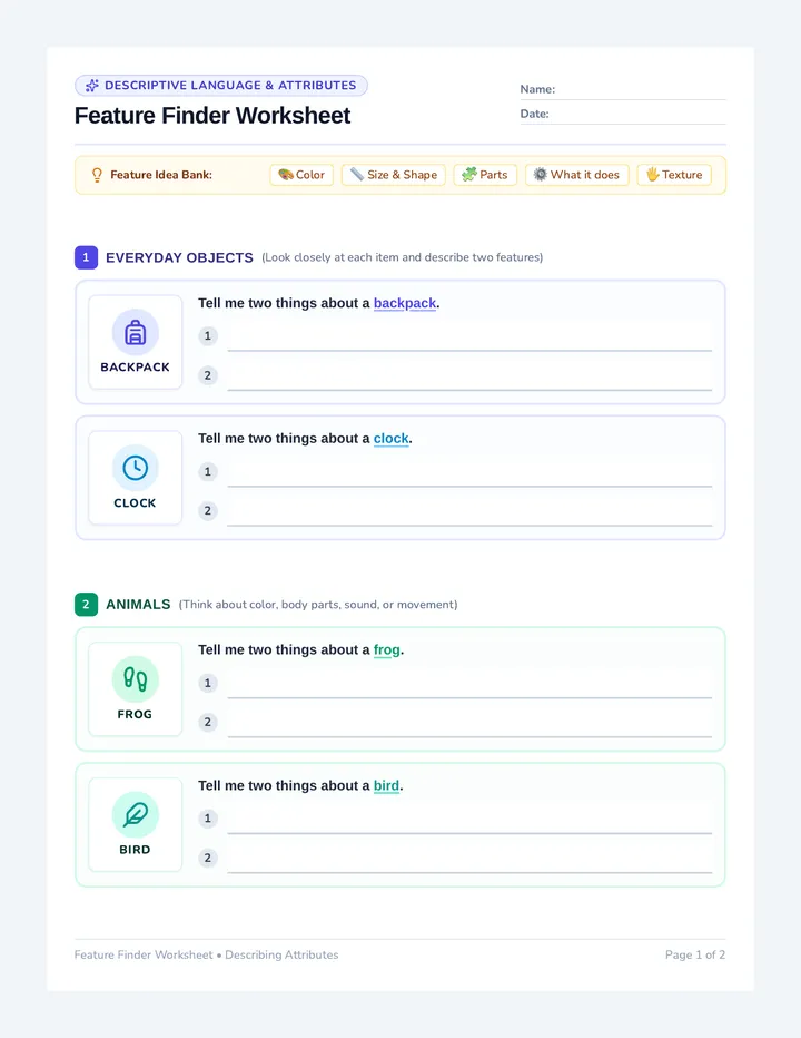 Feature Finder Worksheet