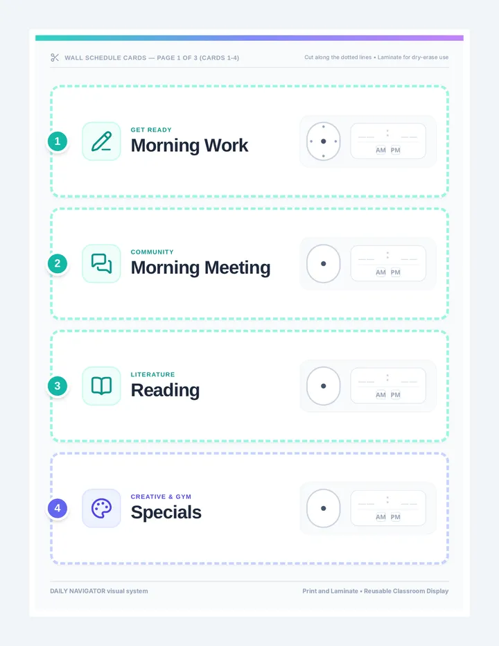 Classroom Schedule Display Cards