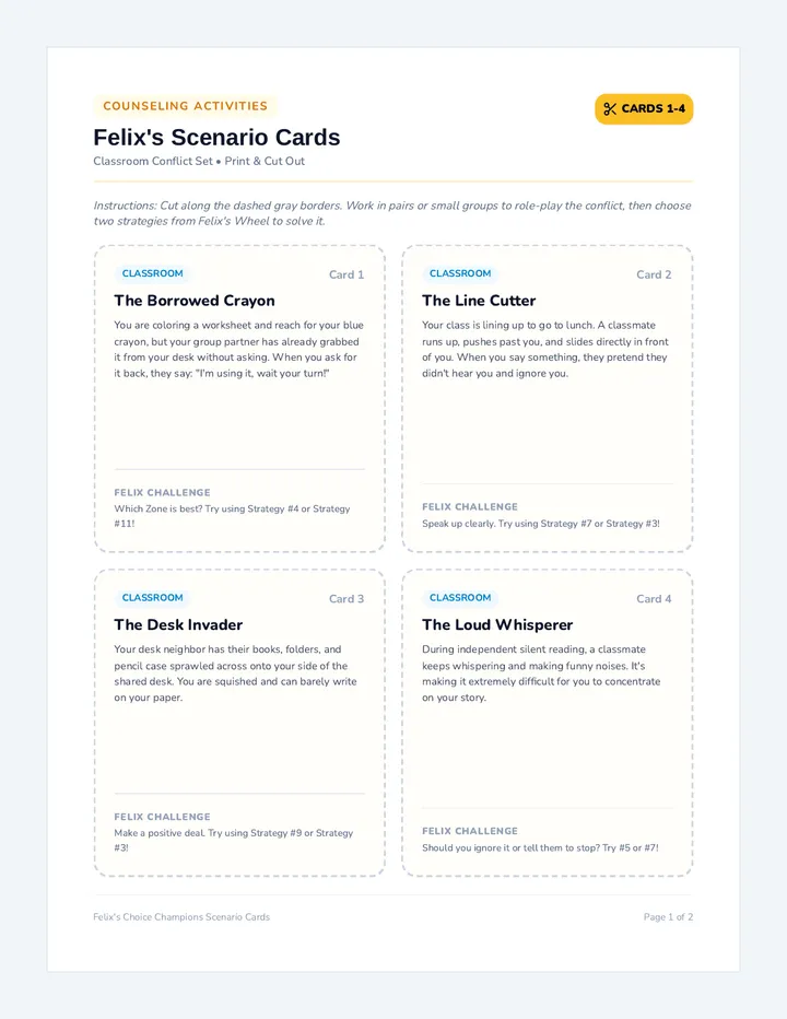 Felix's Choice Champions Scenario Cards