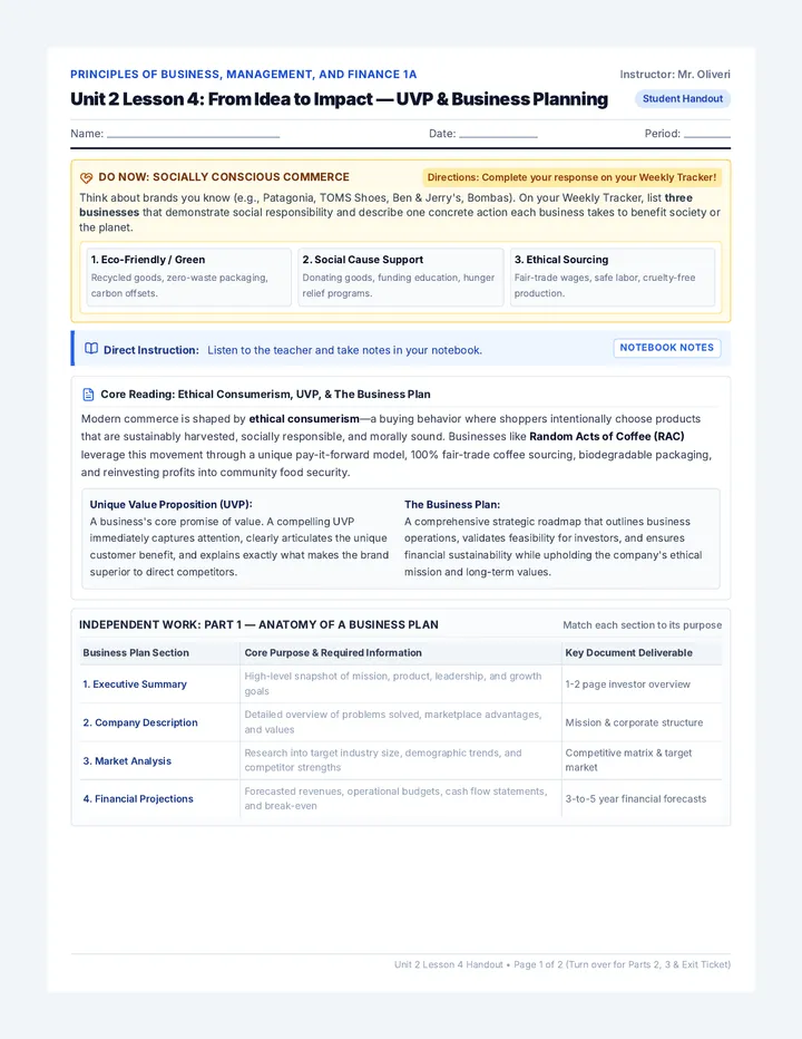 Business Planning Worksheet
