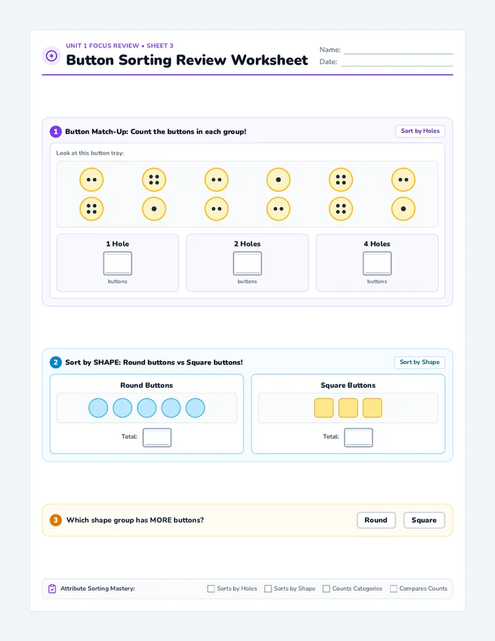 Button Sorting Review Worksheet