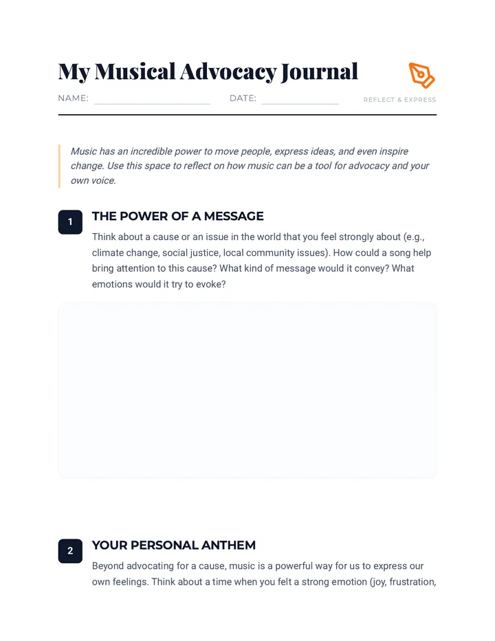 My Musical Advocacy Journal Worksheet