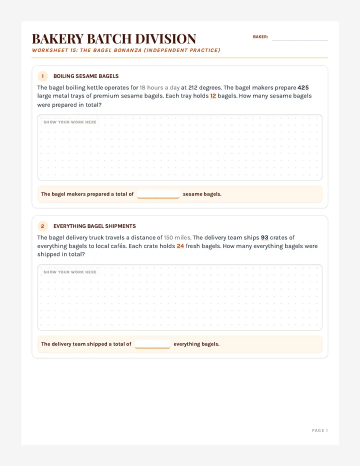 Bagel Bonanza Practice Worksheet