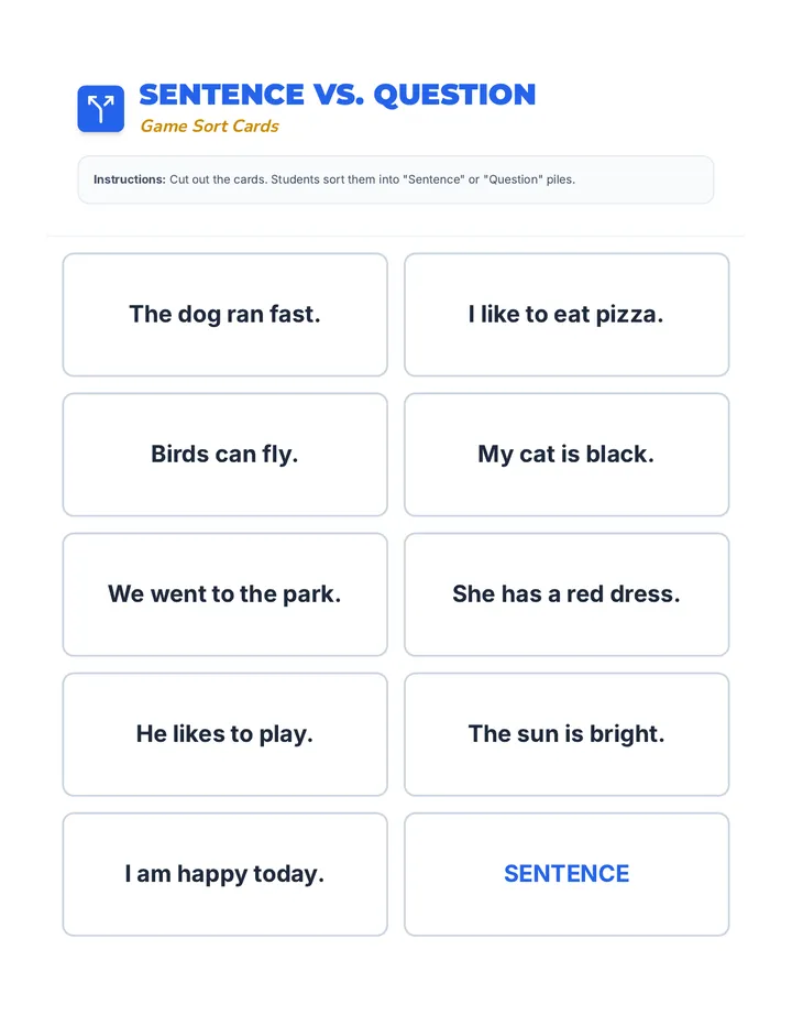 Sentence vs Question Sort Cards