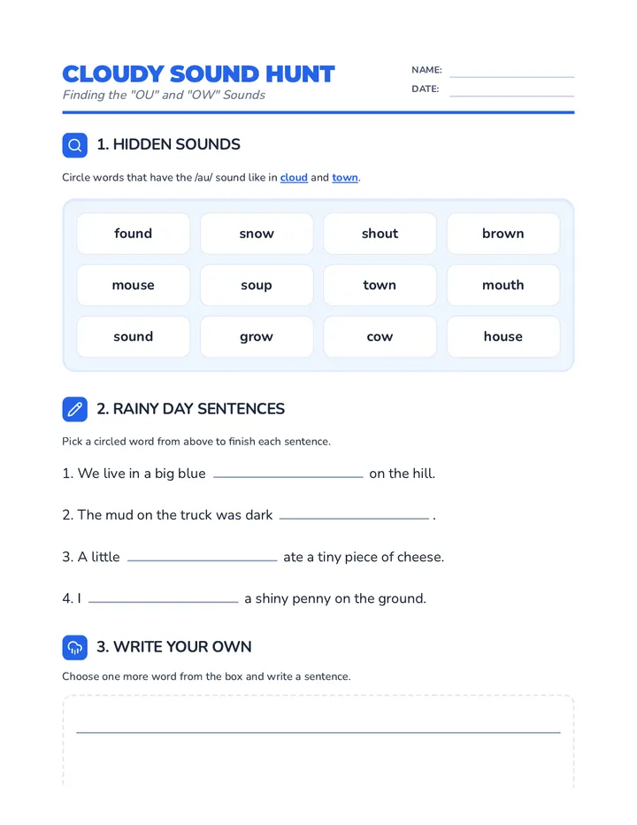 Cloudy Word Hunt Worksheet