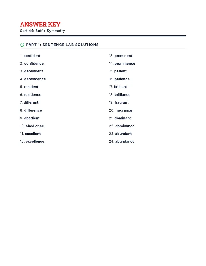 Suffix Symmetry Answer Key