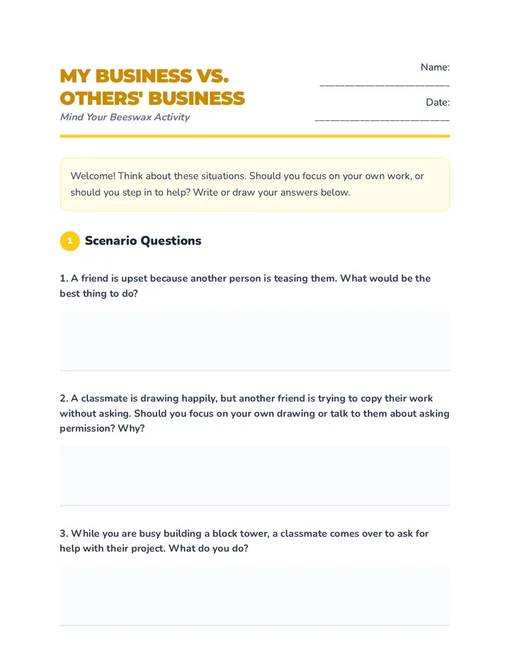 My Business vs Others Business Worksheet