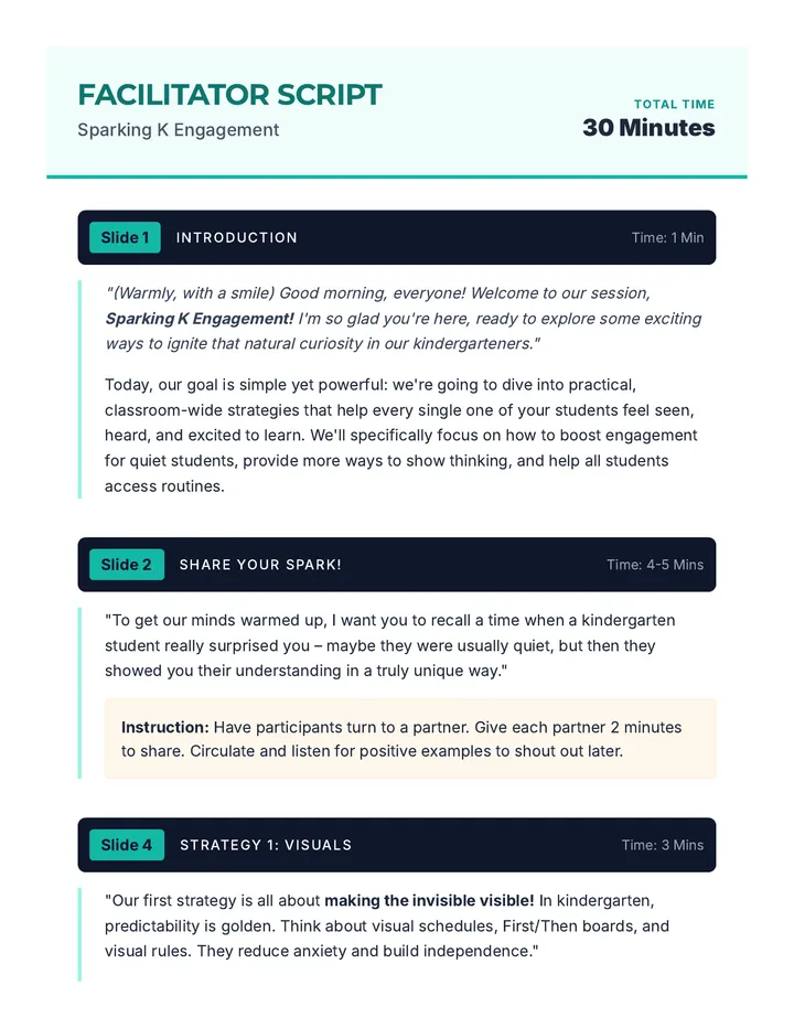 Sparking K Engagement Facilitator Script