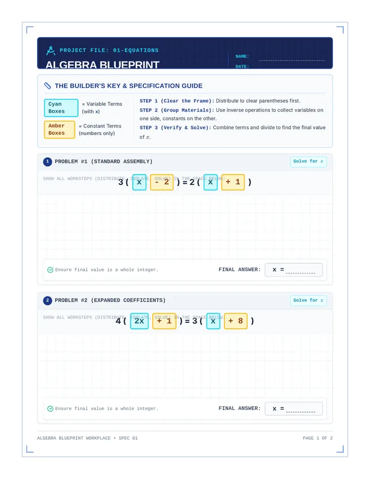 Algebra Blueprint Worksheet