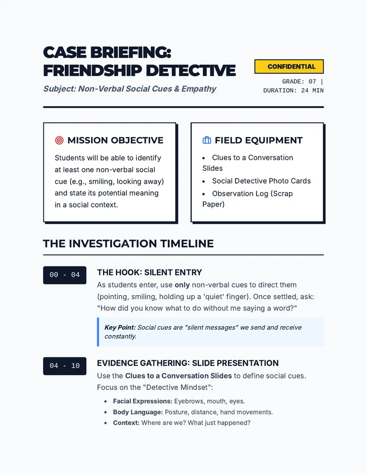 Friendship Detective Lesson Plan