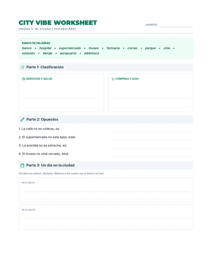 City Vibe Worksheet