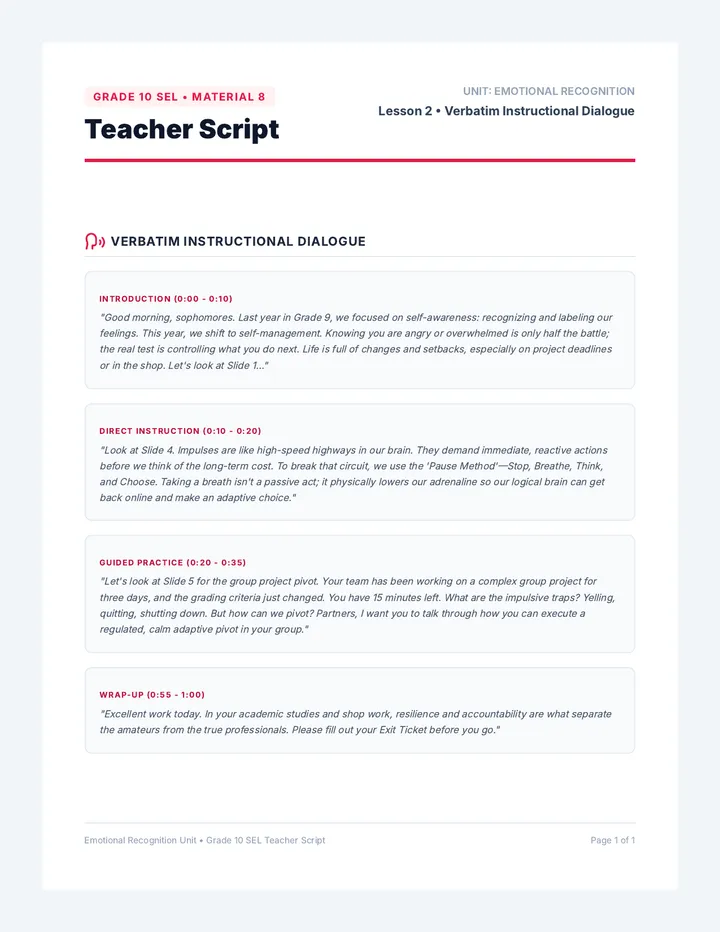 Controlling Yourself Teacher Script