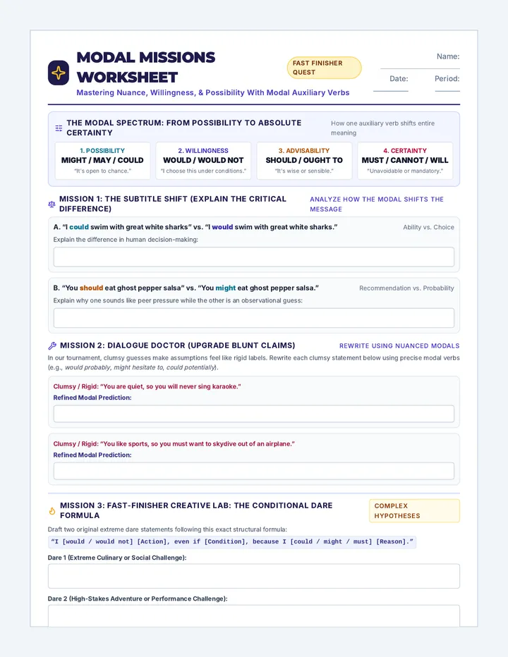 Modal Missions Worksheet