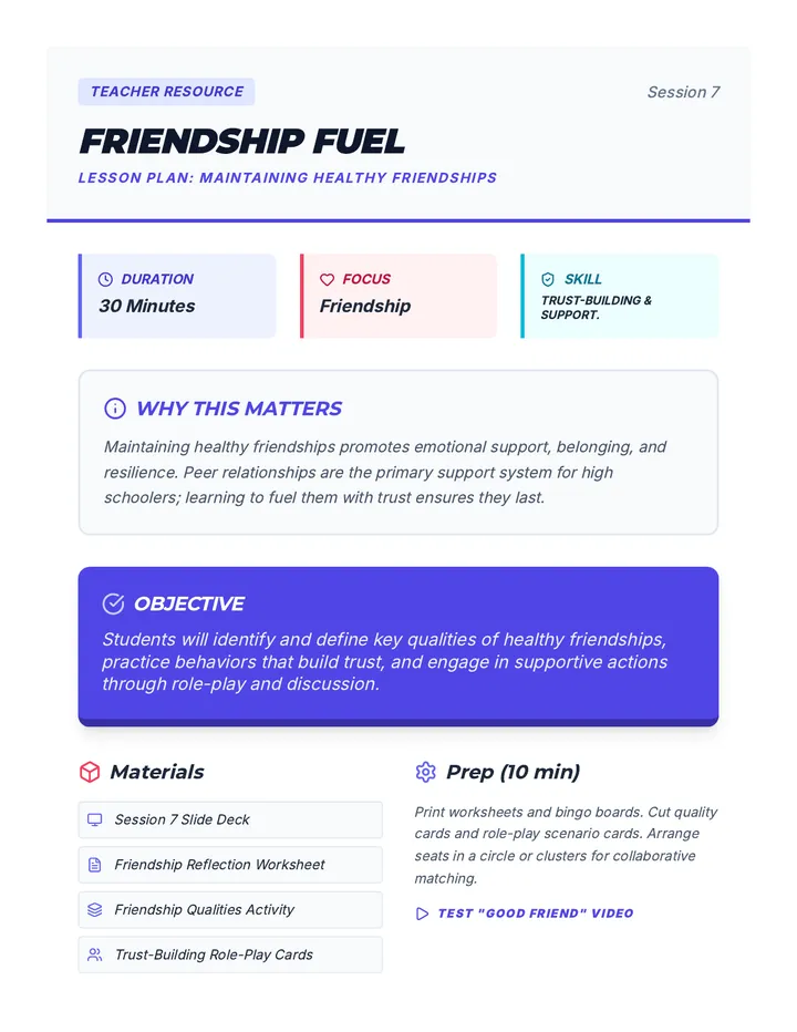 Friendship Lesson Plan