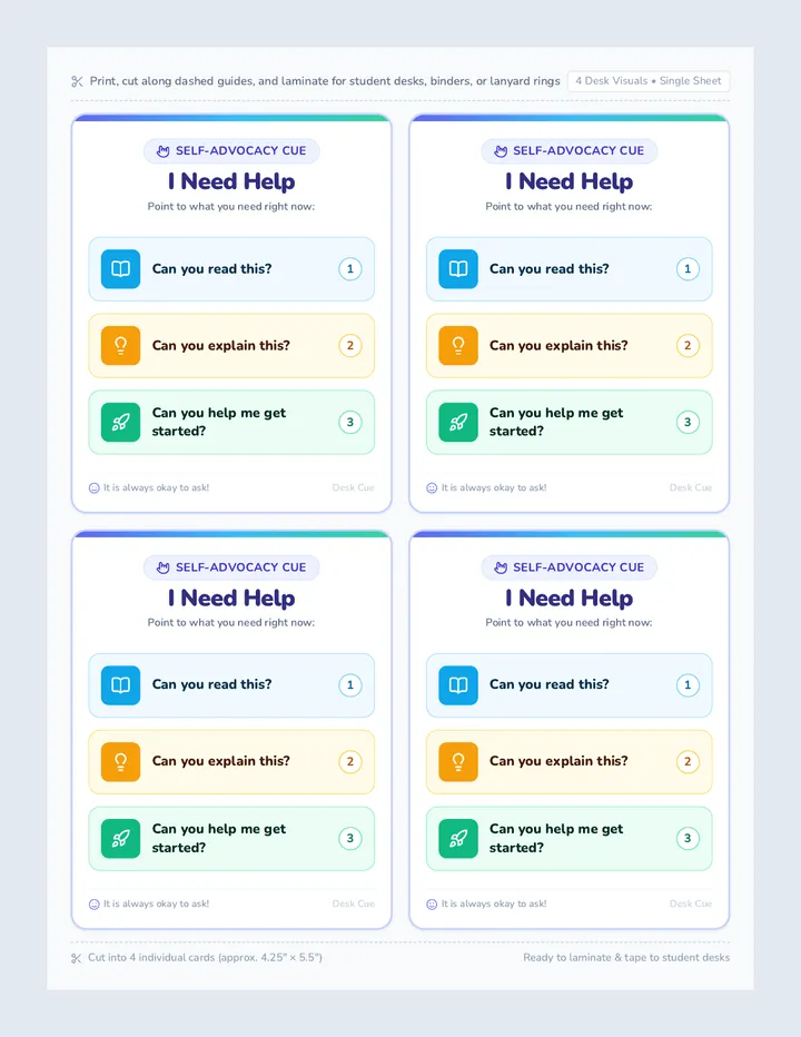 Help Prompt Desk Cards