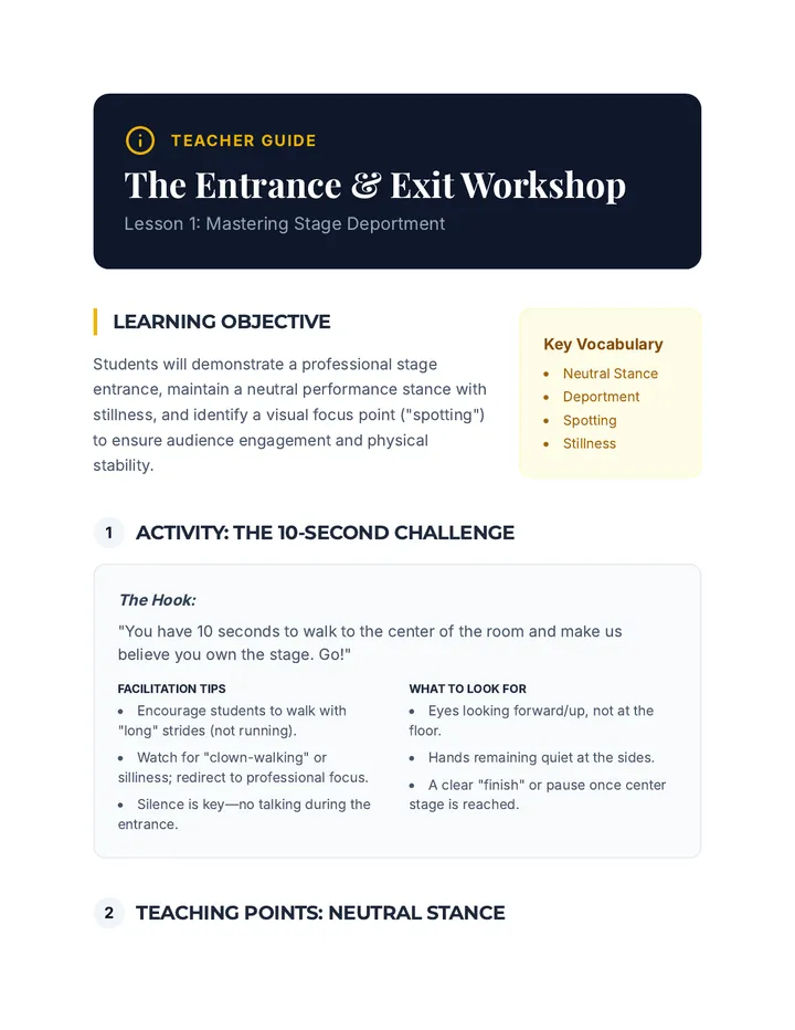 Entrance and Exit Teacher Guide