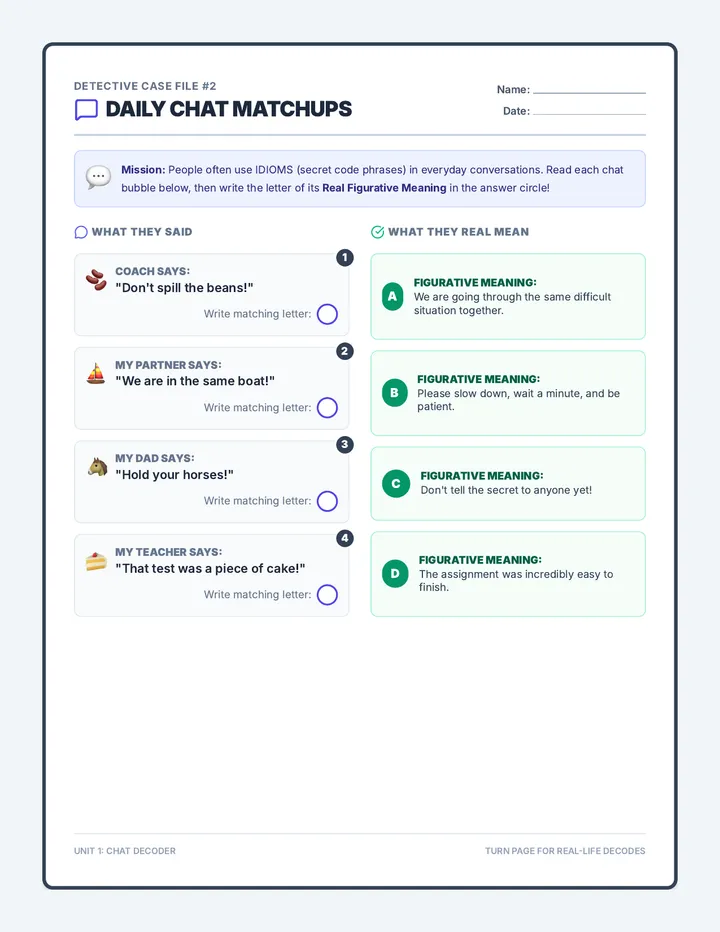 Daily Chat Matchups Worksheet