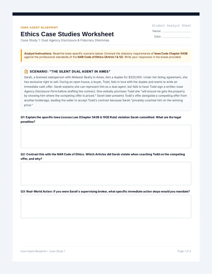 Ethics Case Studies Worksheet