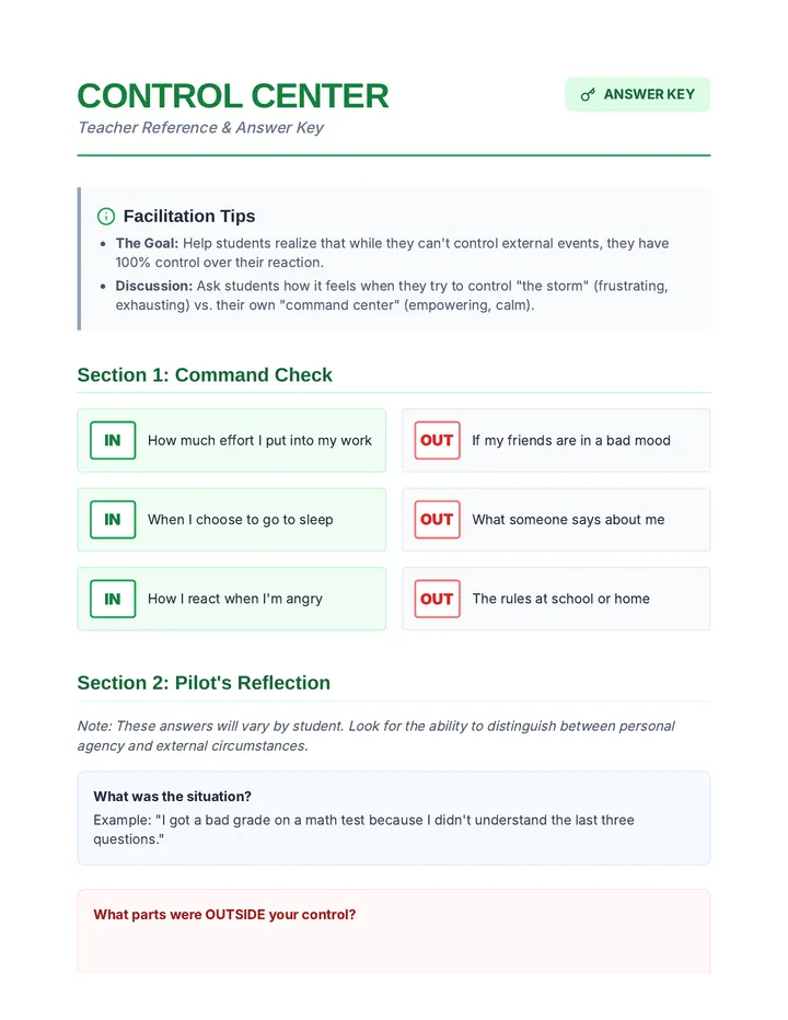 Control Center Answer Key