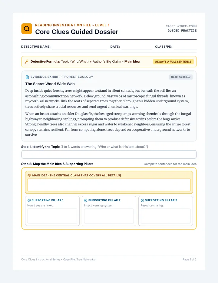 Core Clues Guided Worksheet