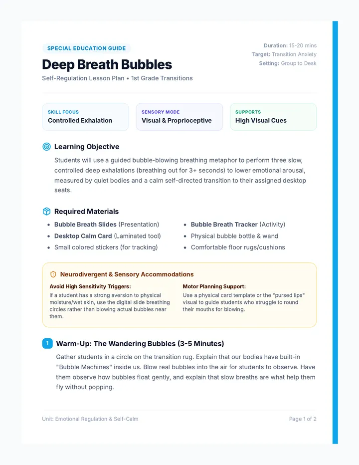 Bubble Breath Lesson Plan