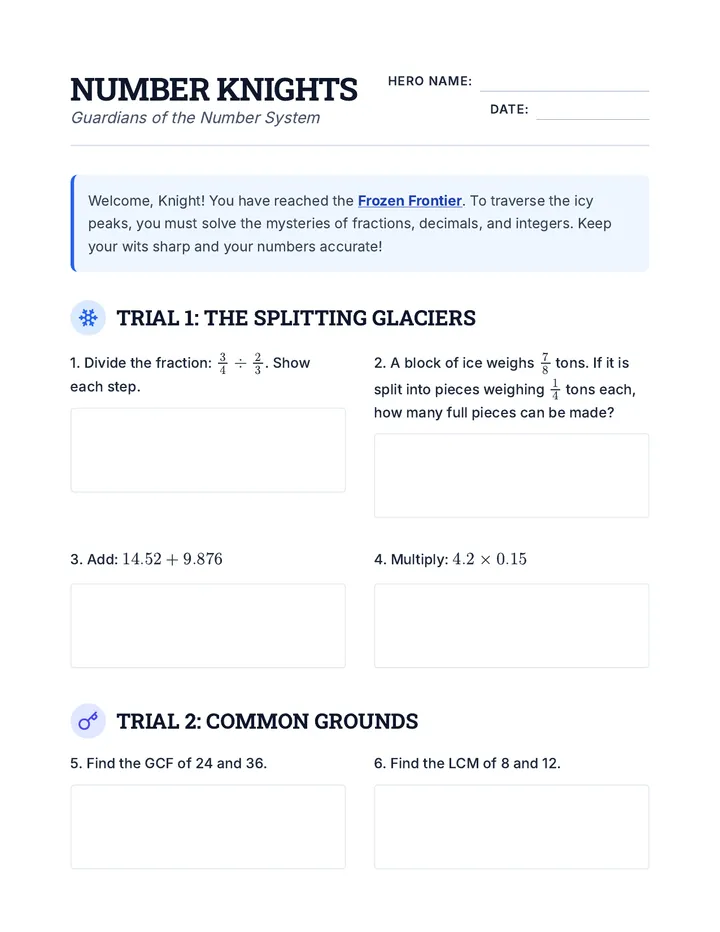 Number Knights Worksheet