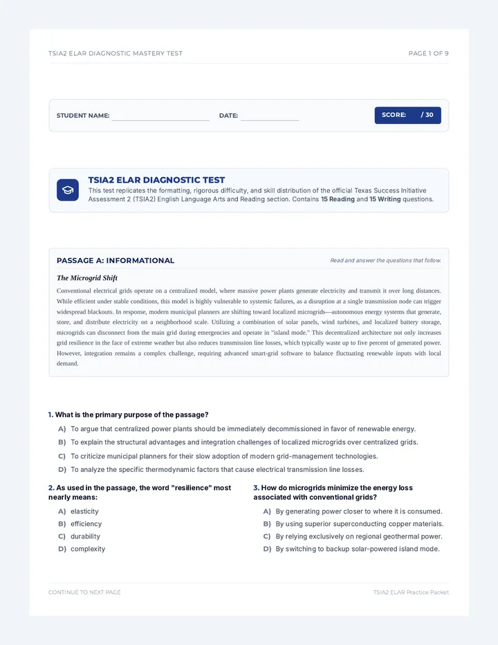 TSIA2 ELAR Mastery Test
