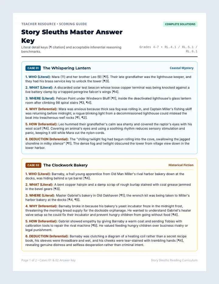 Story Sleuths Answer Key
