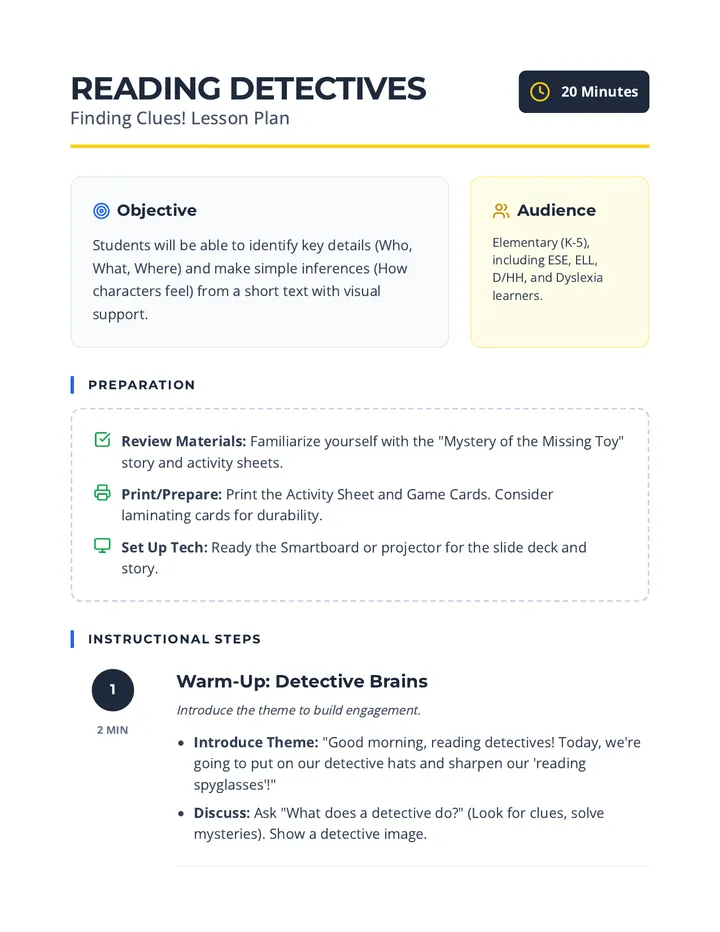 Reading Detectives Lesson Plan